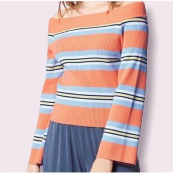 Sweaty Betty | Off Shoulder Striped Tangerine Sweater Size L - Picture 1 of 6